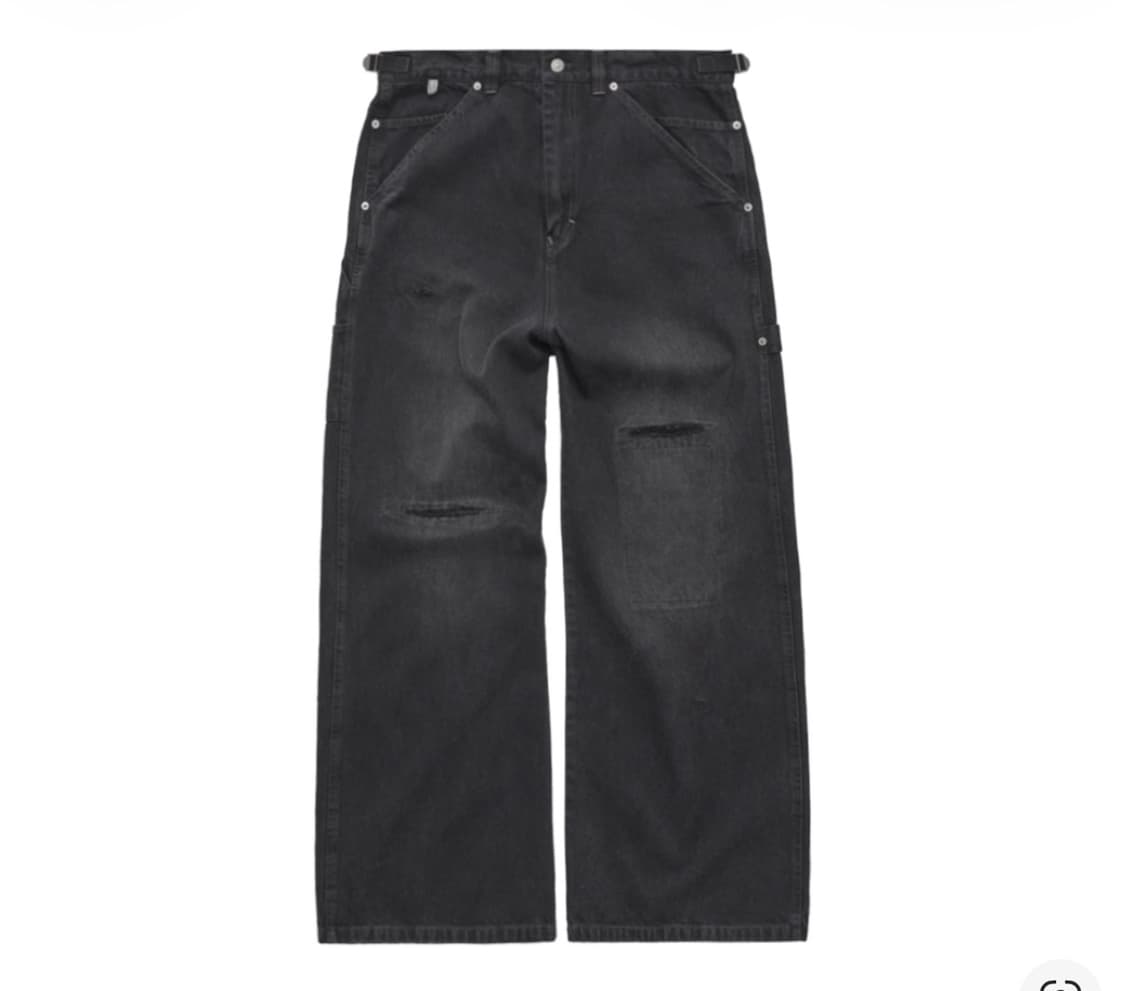 폴리테루 데미지드 카펜터 팬츠 워시드 블랙 상품이미지1