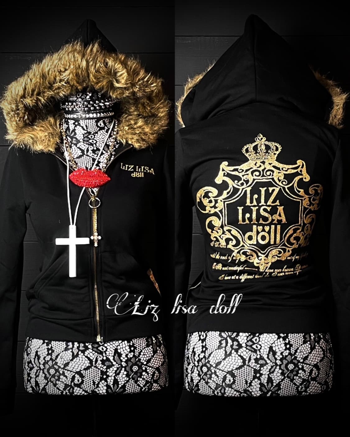 LIZ LISA DOLL 갸루 퍼 레터링 금박 후드집업 상품이미지1
