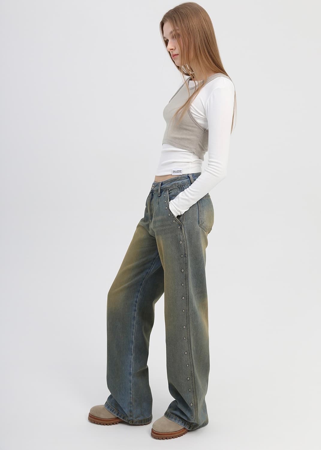 (새상품) 슬로우가먼츠 스터드 루즈핏 데님 팬츠 상품이미지3