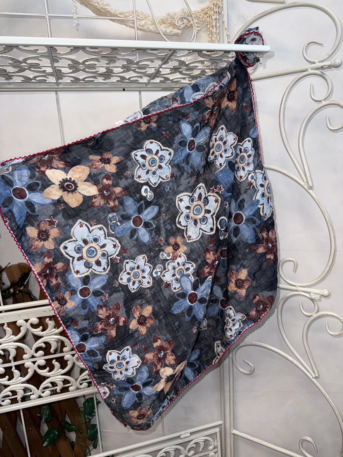 Charcoal navy oriental floral scarf 상품이미지2