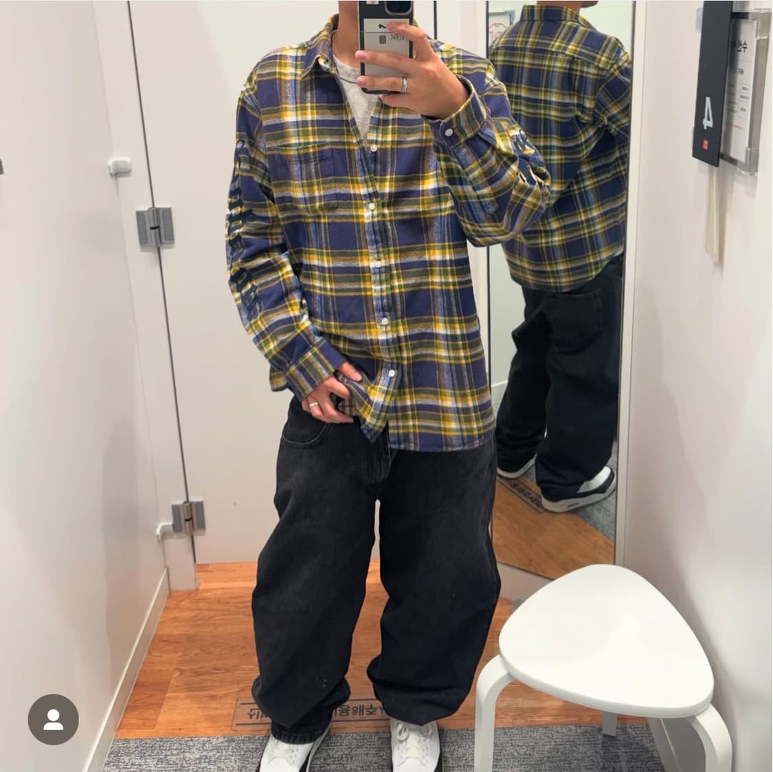 (L) 슈프림 올드 잉글리시 플레이드 플란넬셔츠 네이비 상품이미지2