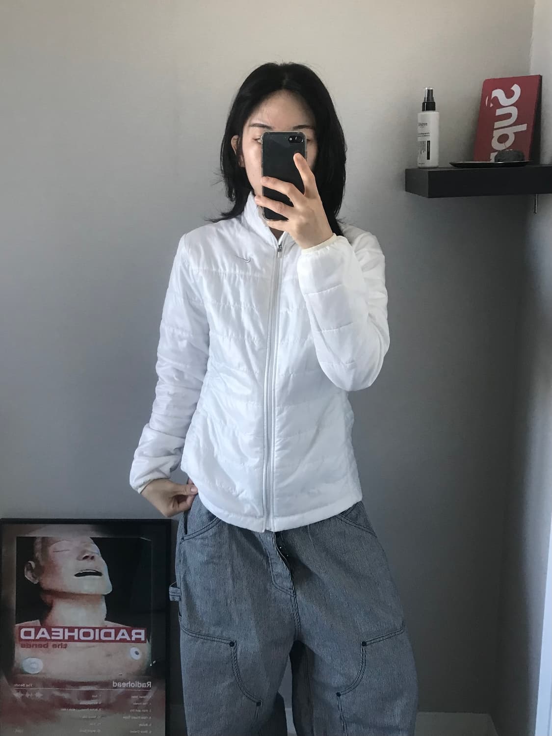 나이키 00년대 올드스쿨 은색 스우시 화이트 경량패딩 상품이미지1