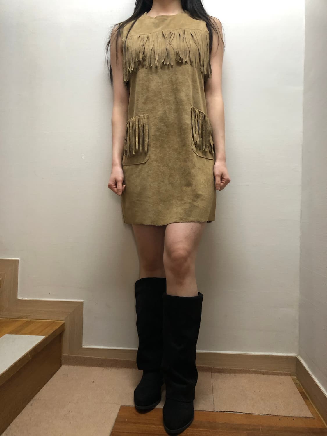 빈티지 브라운 스웨이드 프린지 원피스 상품이미지3