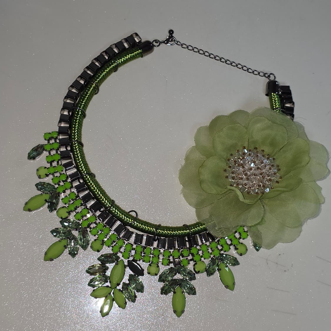 빈티지)그린 모리걸 보헤미안 플로럴 오리엔탈큐빅비즈크리스탈 모티브꽃목걸이 상품이미지1
