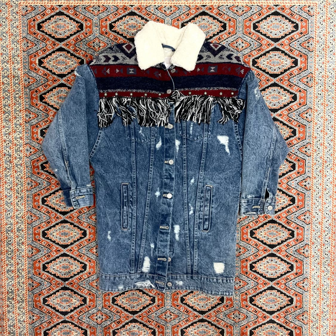 자라 인디안 패턴 중청 데님 퍼 자켓 여성S 상품이미지1