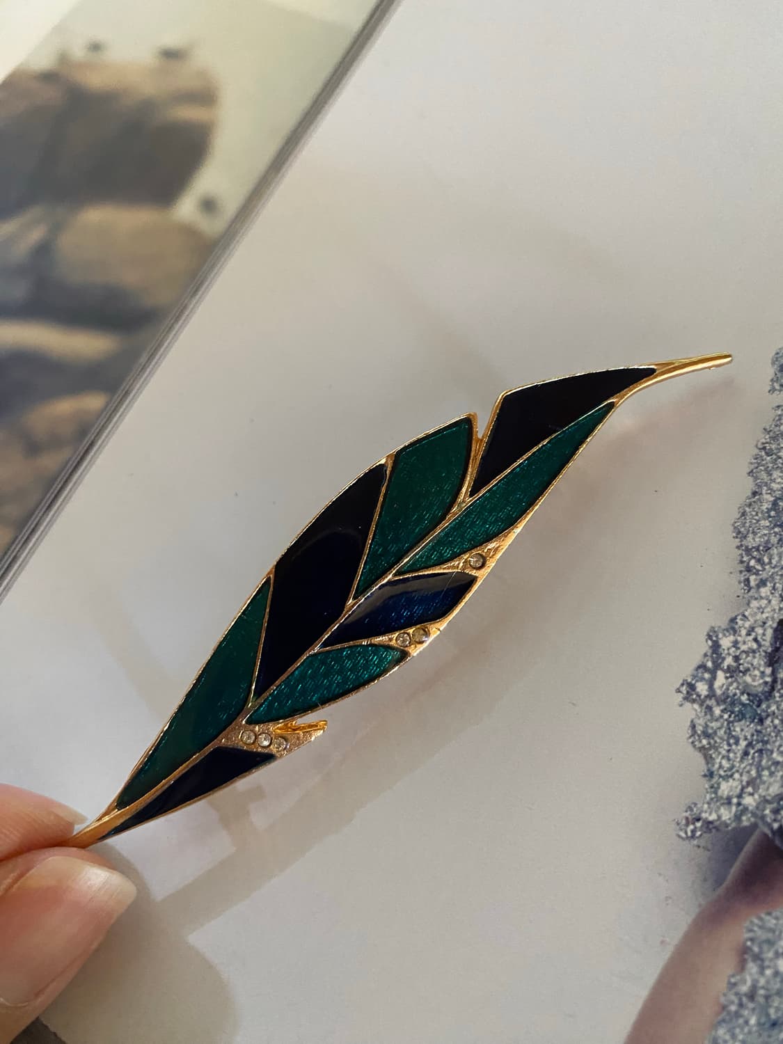 빈티지 그린 에나멜 리프 브로치 잎 상품이미지2