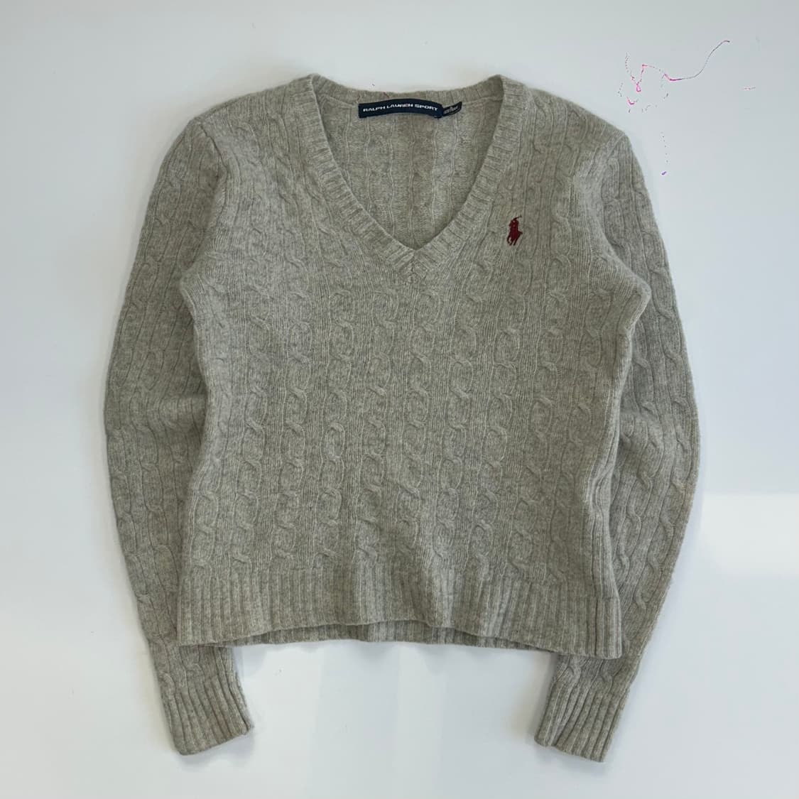 Polo 폴로 레드포니 그레이 브이넥 케이블 니트 상품이미지3