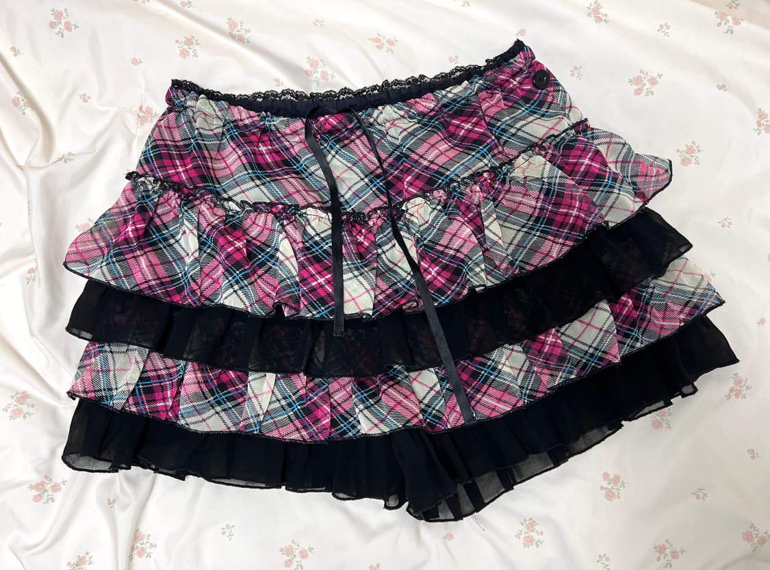 알곤퀸즈 빈티지 체크 캉캉스커트 치마바지 큐롯 갸루 펑크 상품이미지1