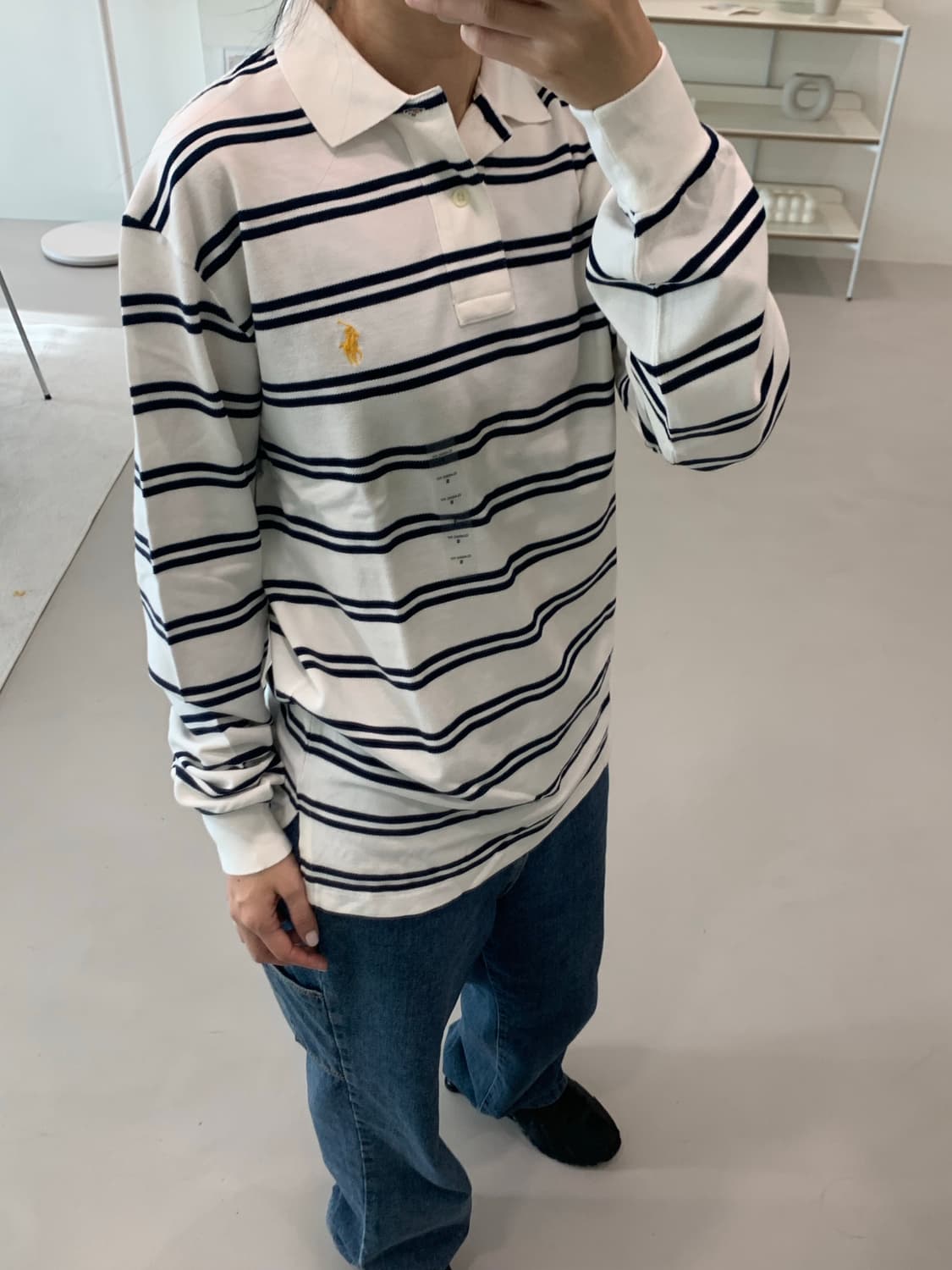 폴로 랄프로렌 스트라이프 긴팔 카라티 화이트 S,M,L 상품이미지3