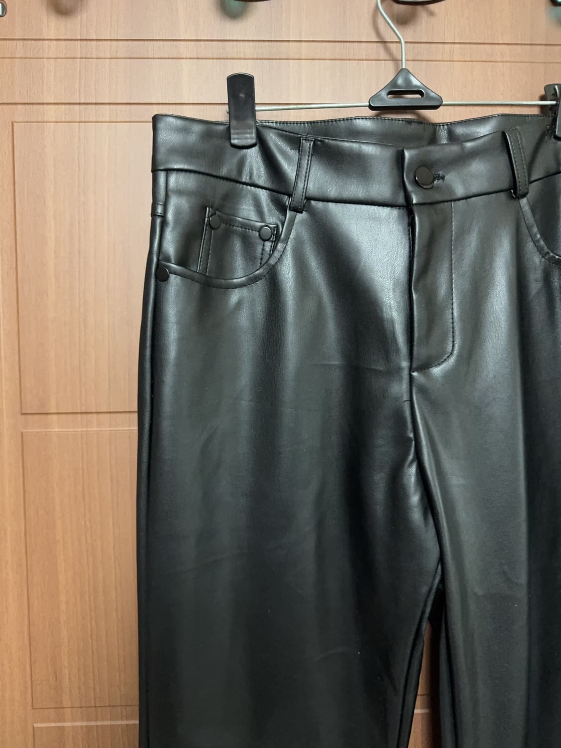 빈티지 쉬인 에이블리 블랙 레더 부츠컷 가죽 기모 팬츠 상품이미지3