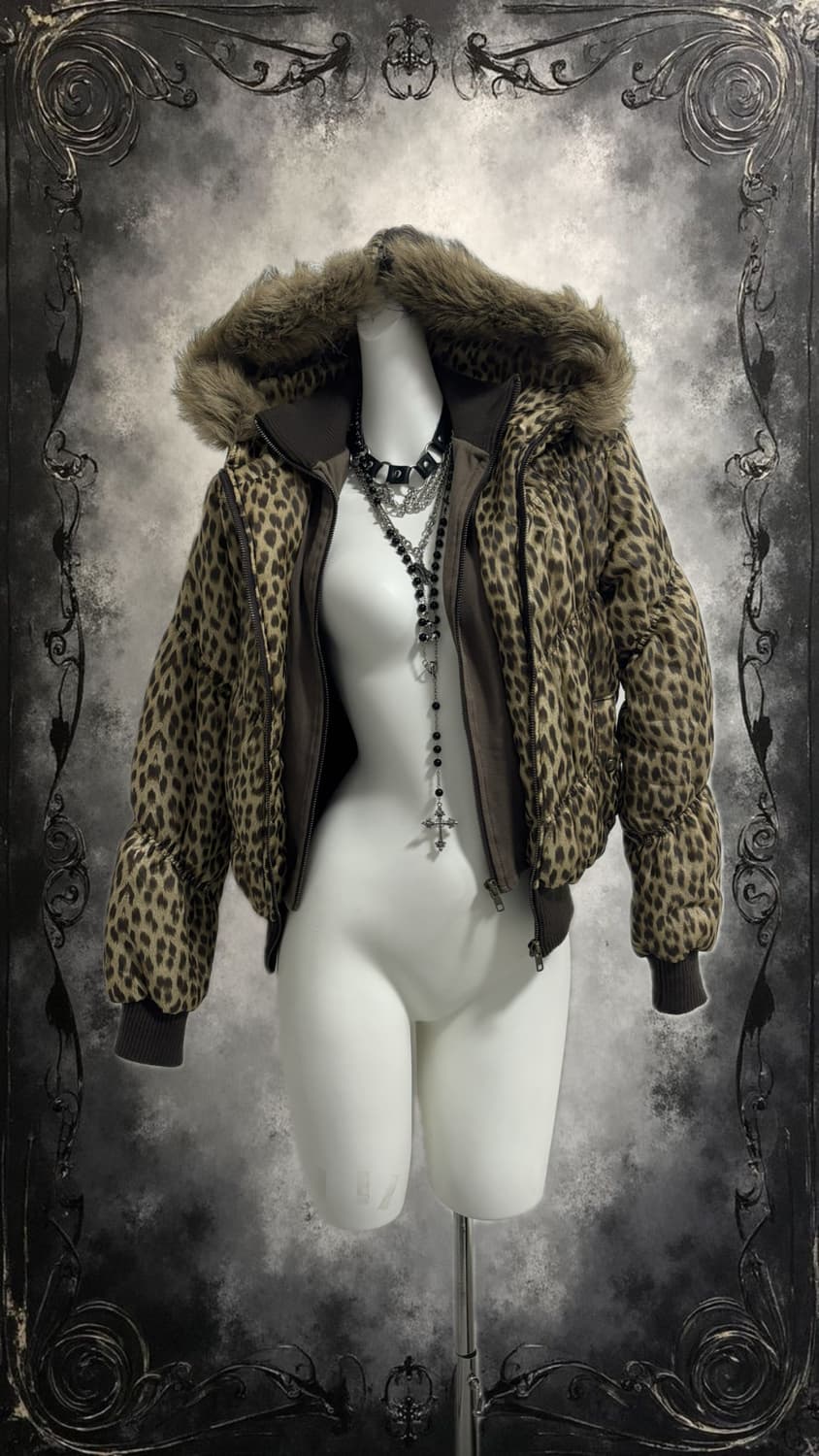 leopard-2way zip-up padded coat 상품이미지4