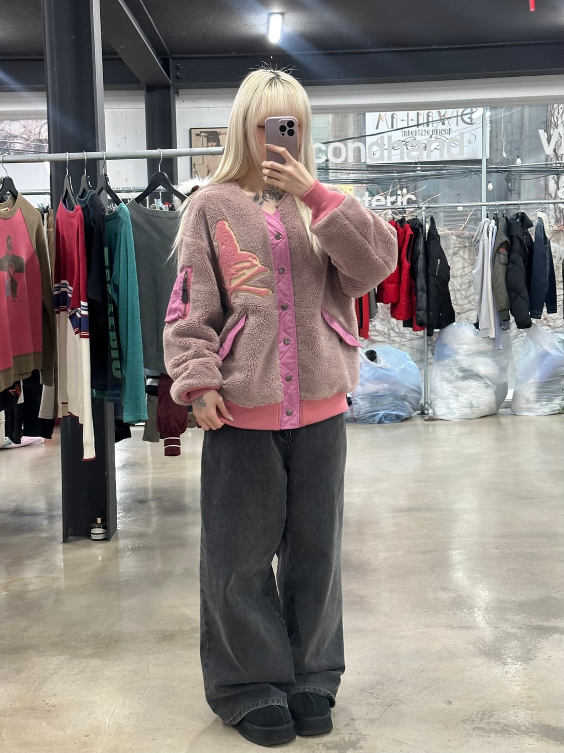 히스테릭 글래머 스컬 패치 퍼 블루종 자켓 상품이미지2