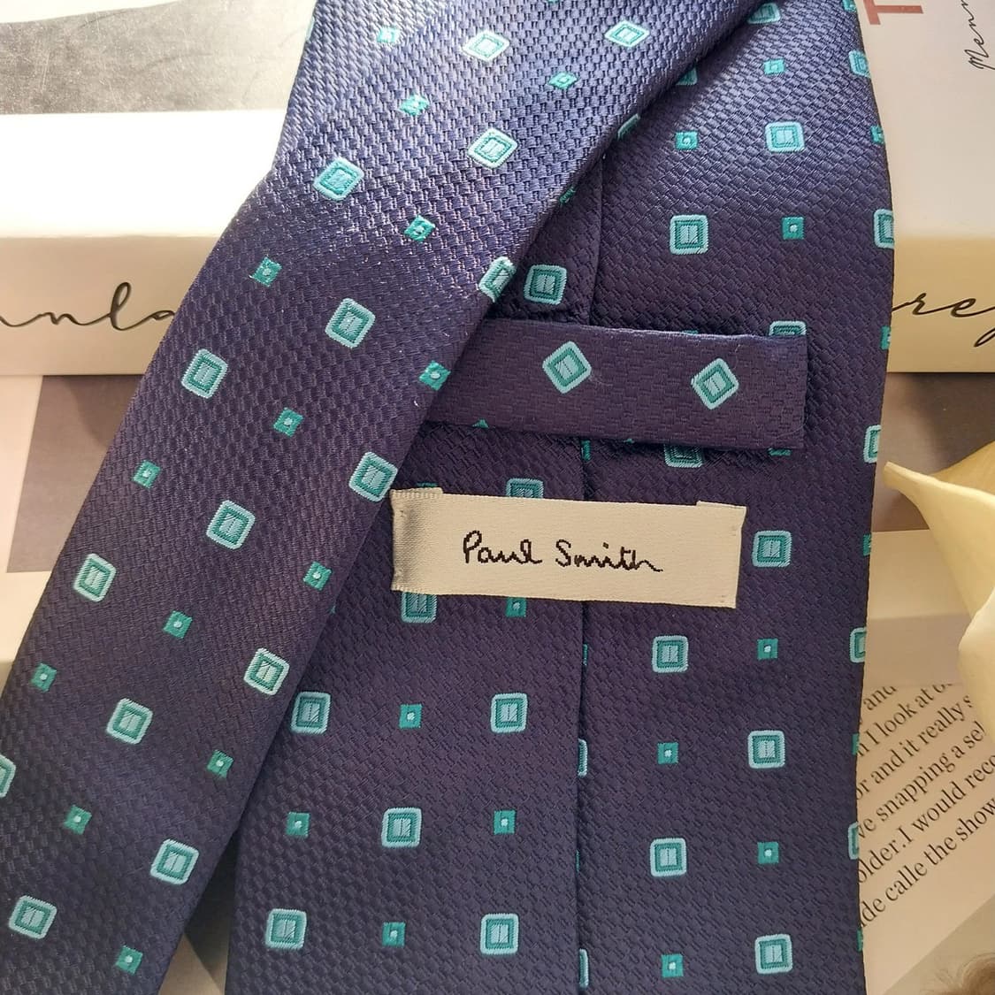 폴 스미스 실크 네이비&민트 스퀘어 넥타이 9.9cm A+등급 K1387 상품이미지6