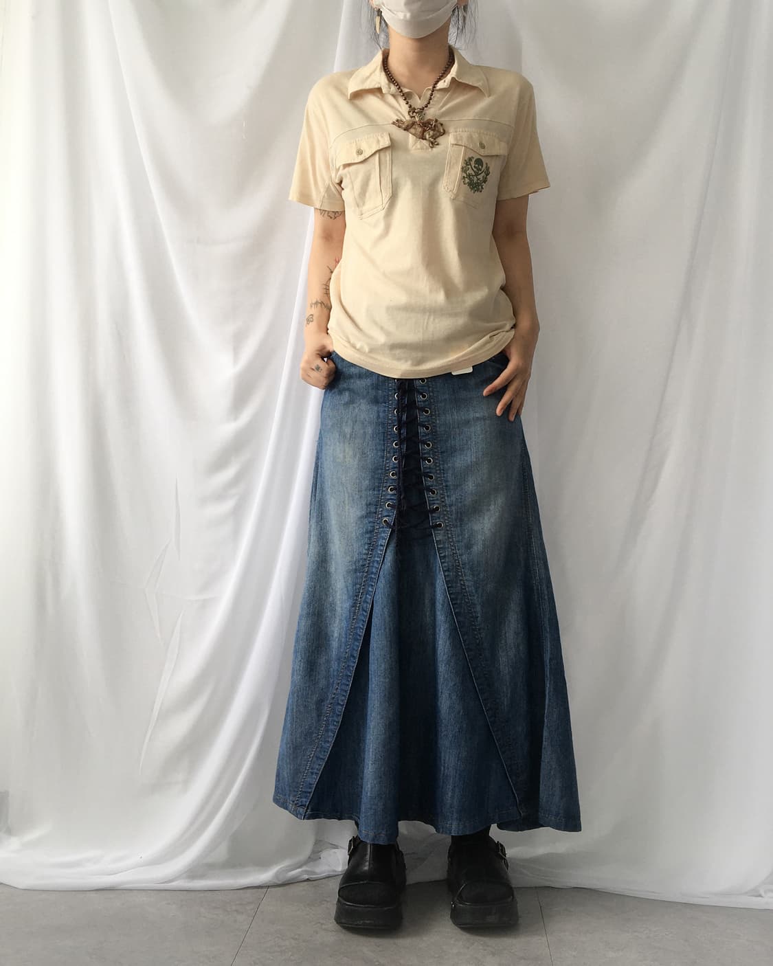 Lace up point long skirt 상품이미지5