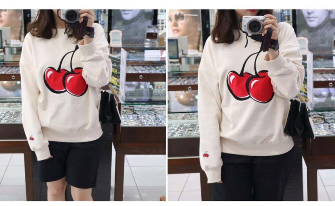키르시 빅 체리 맨투맨 아이보리 사이즈  1  오버사이즈 상품이미지2
