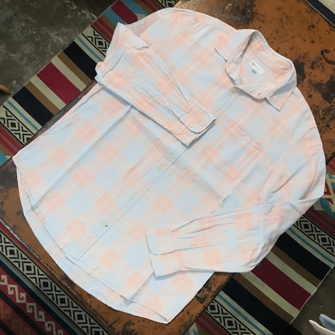 Gap 갭 베이지 블루 체크 린넨 혼방 셔츠 남성 102 여성 루즈핏 상품이미지2