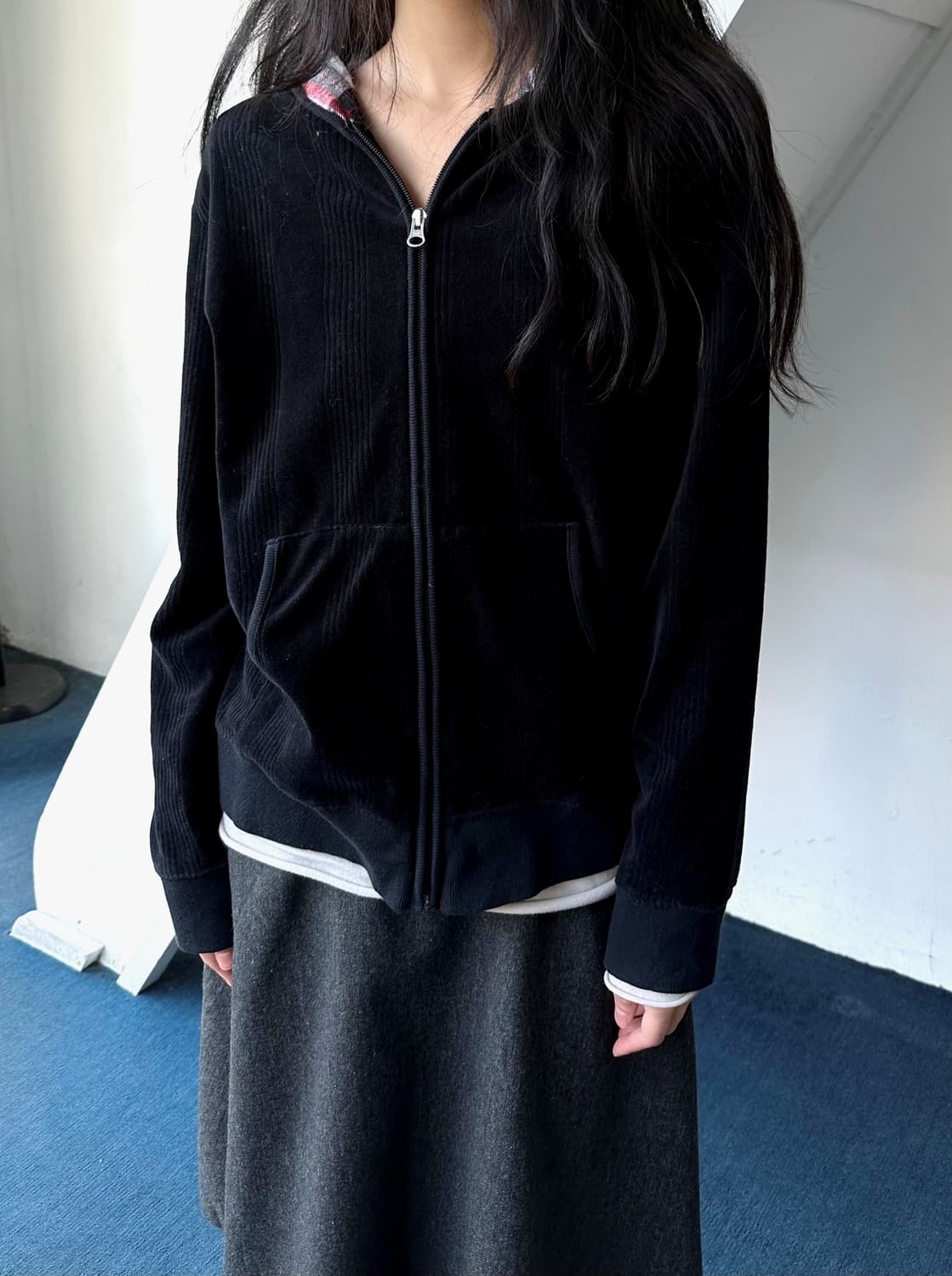 Terry fabric design hooded zip parka 상품이미지5