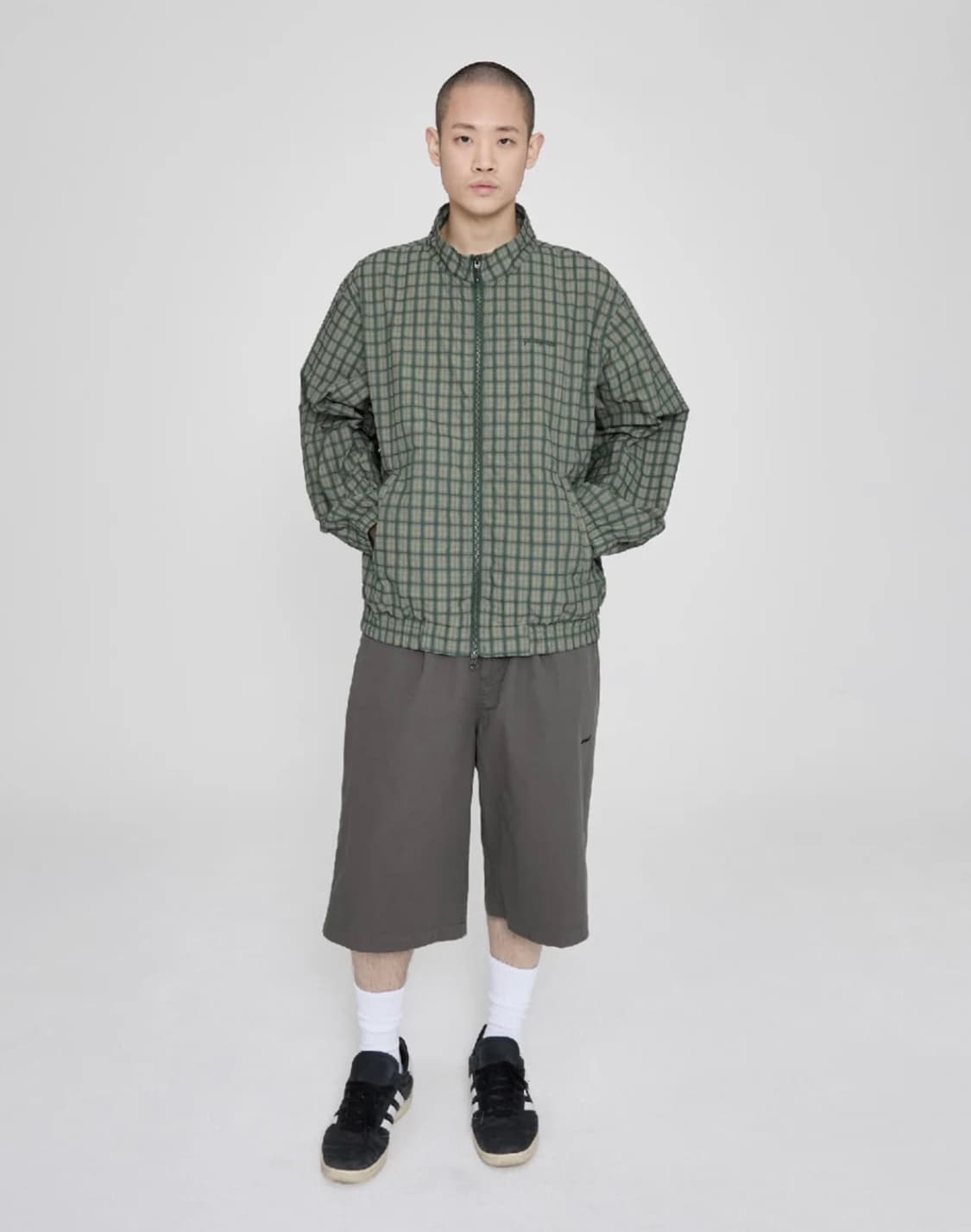 예스아이씨 윈도우페인 집 블루종 자켓 체크 그린 S 상품이미지4