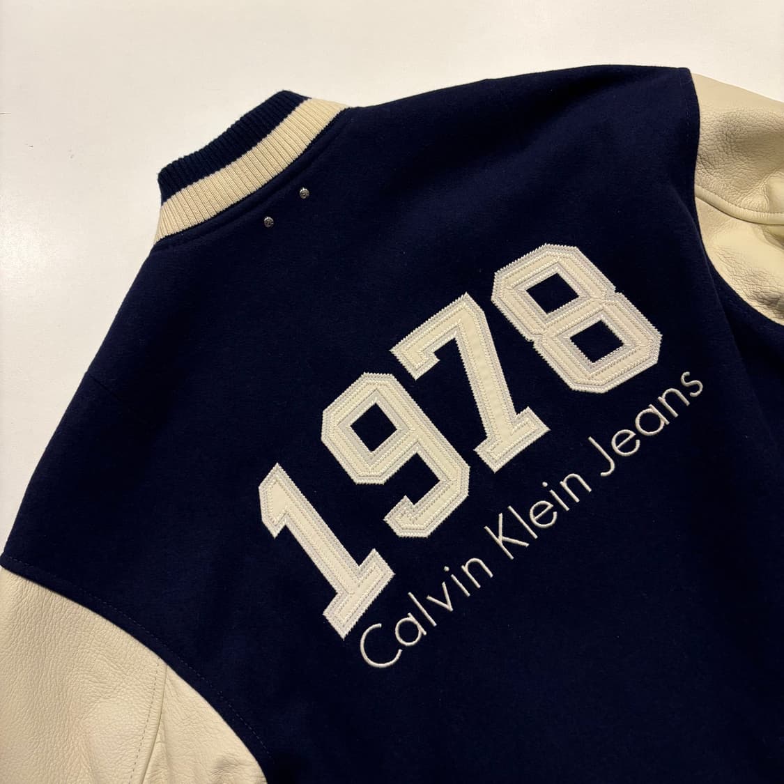 [XS] 캘빈클라인 진 울 1978 레더 배색 스타디움 자켓 C228 상품이미지7