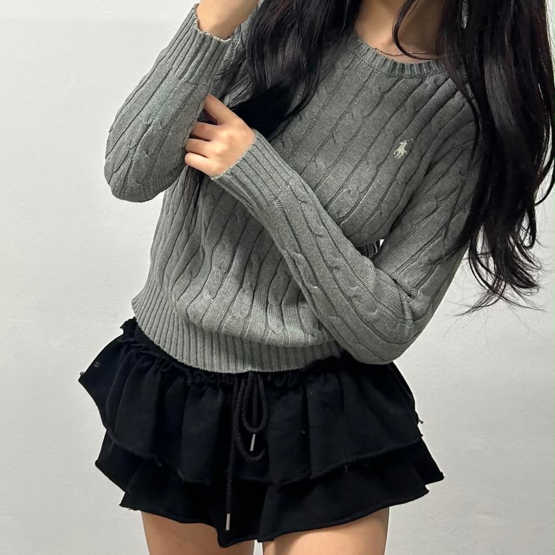 폴로 랄프로렌 현행 QR 그레이 케이블 걸즈 크루넥 니트(XS) 상품이미지2