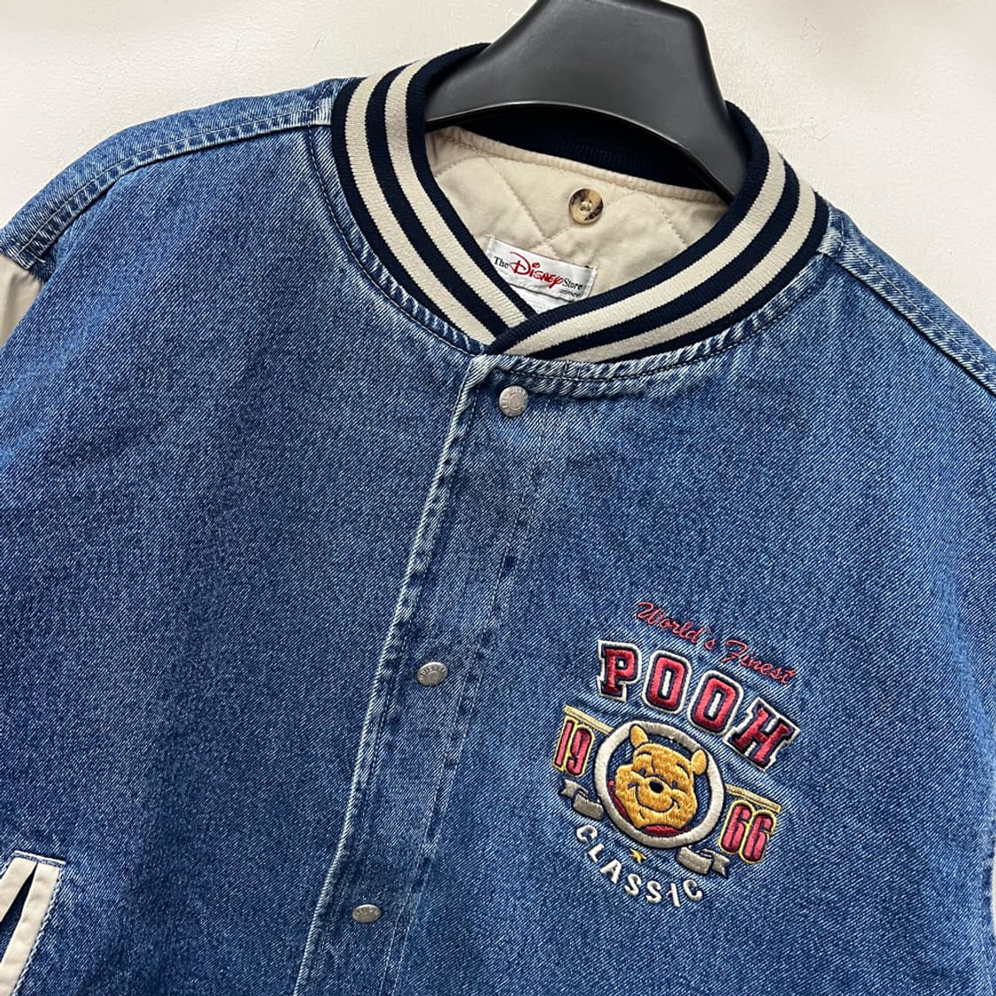90s 디즈니 곰돌이 푸우 데님 바시티 스타디움 자켓 해외 M 상품이미지4