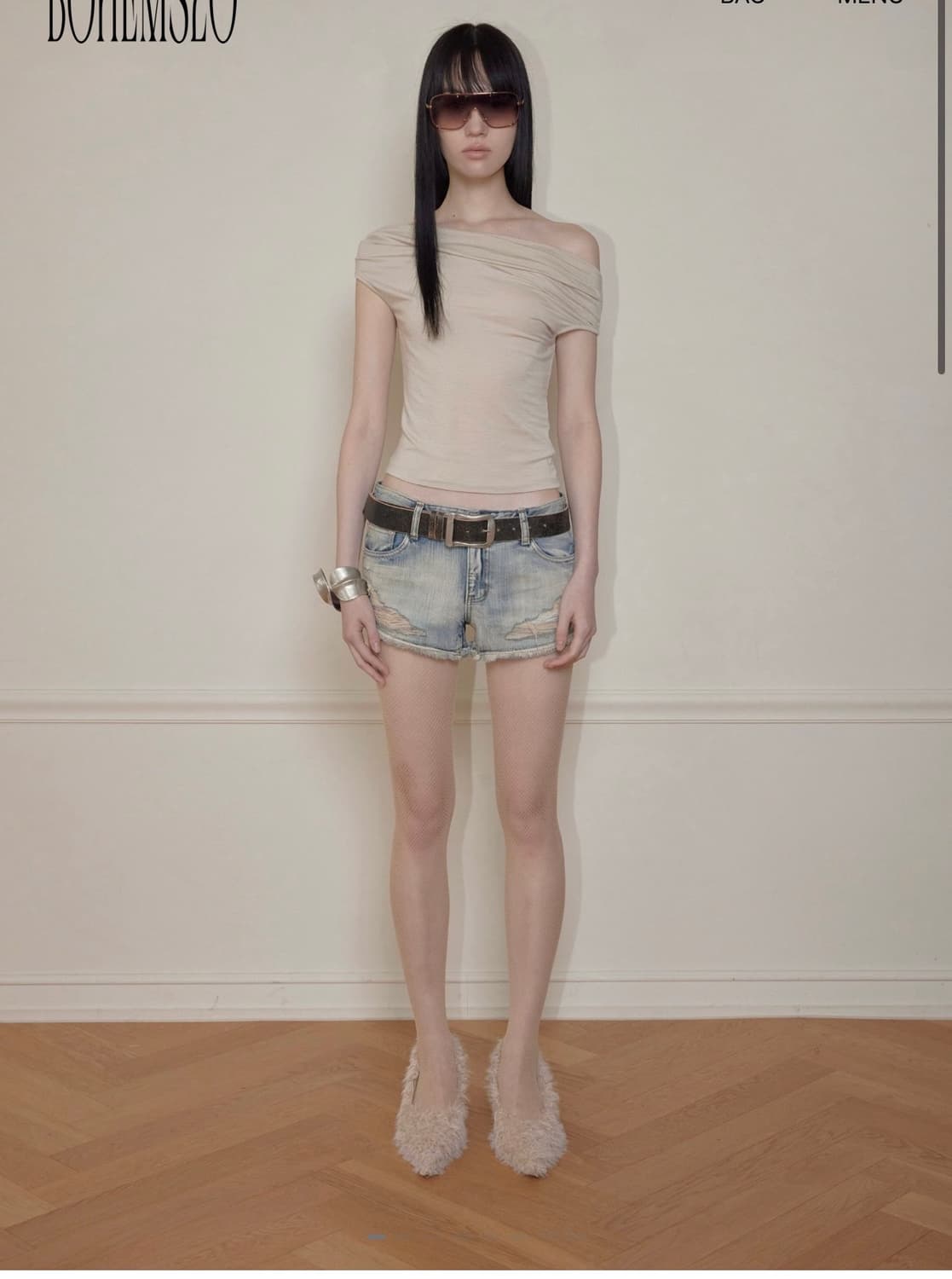 보헤미안서울 FLOW NECK DRAPE HALF T 상품이미지1