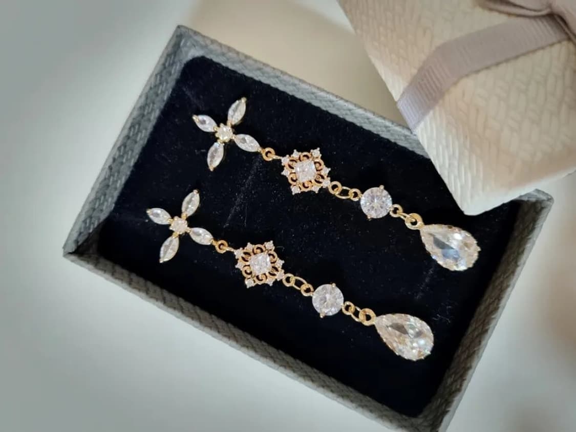 핸드메이드) 은침 크리스탈드롭귀걸이  상품이미지1