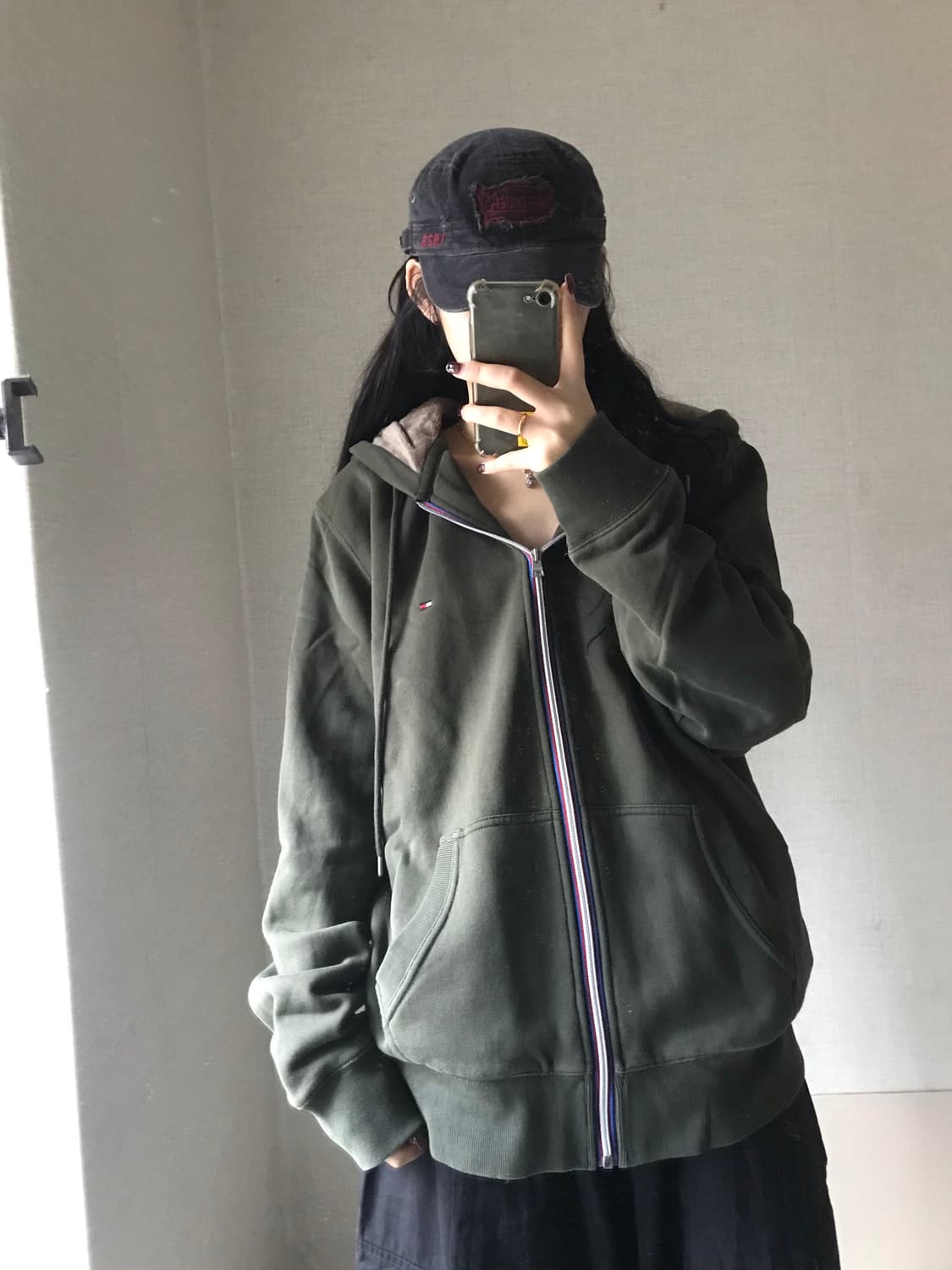 타미힐피거 카키 오버핏 퍼후드집업 상품이미지2