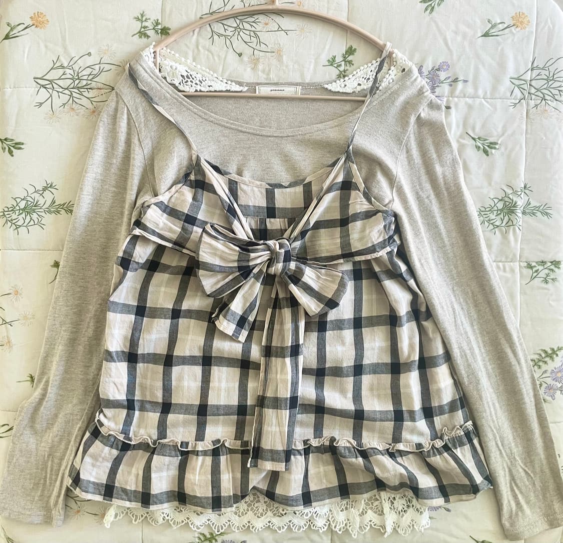 모리걸 빈티지 체크 나시 레이어드 set 🤍🤎🎀 상품이미지1