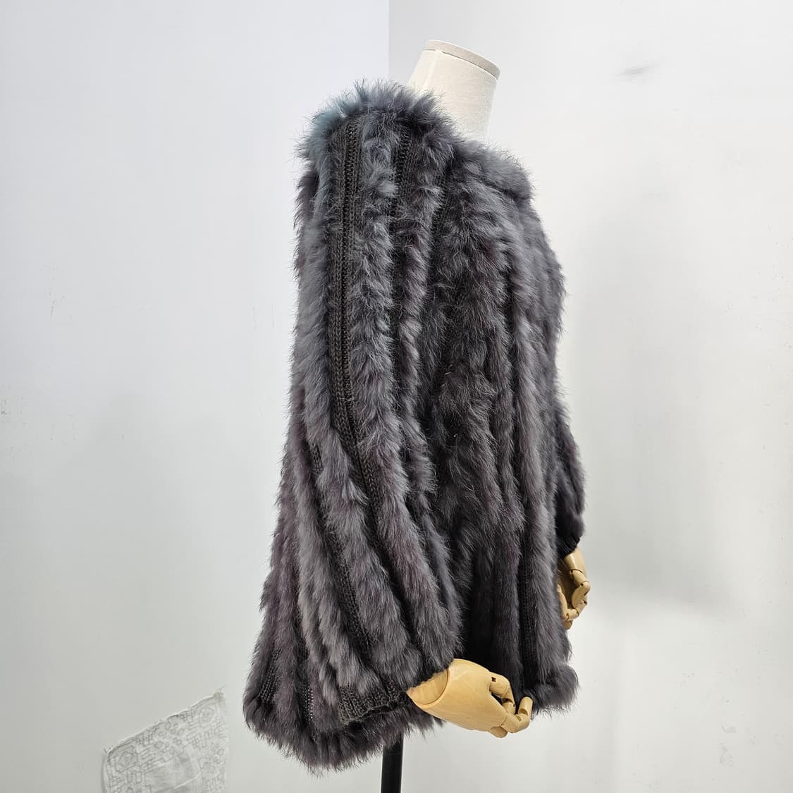 프랑스산 리얼 래빗퍼 100% 니트 케이프 판초 상품이미지2