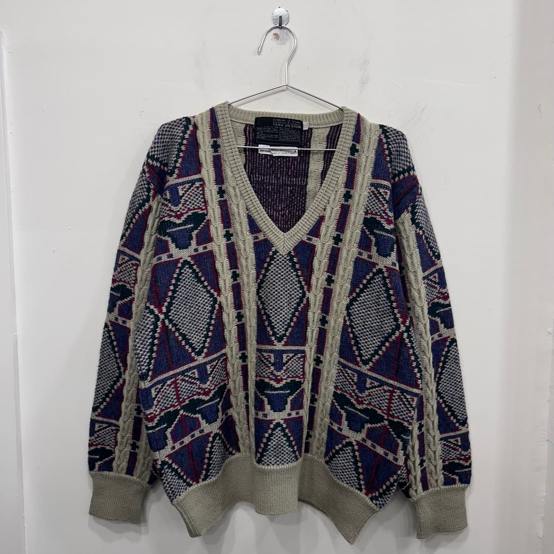 재팬빈티지 모헤어 울 패턴 브이넥 케이블 니트 상품이미지2