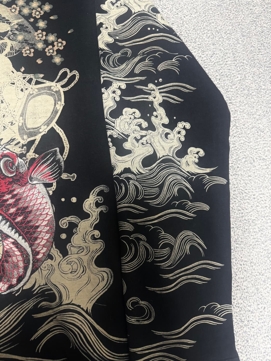 •Japanese 오리엔탈 コイ(잉어) 海(파도) 그래픽 자수 롱슬리브  상품이미지5