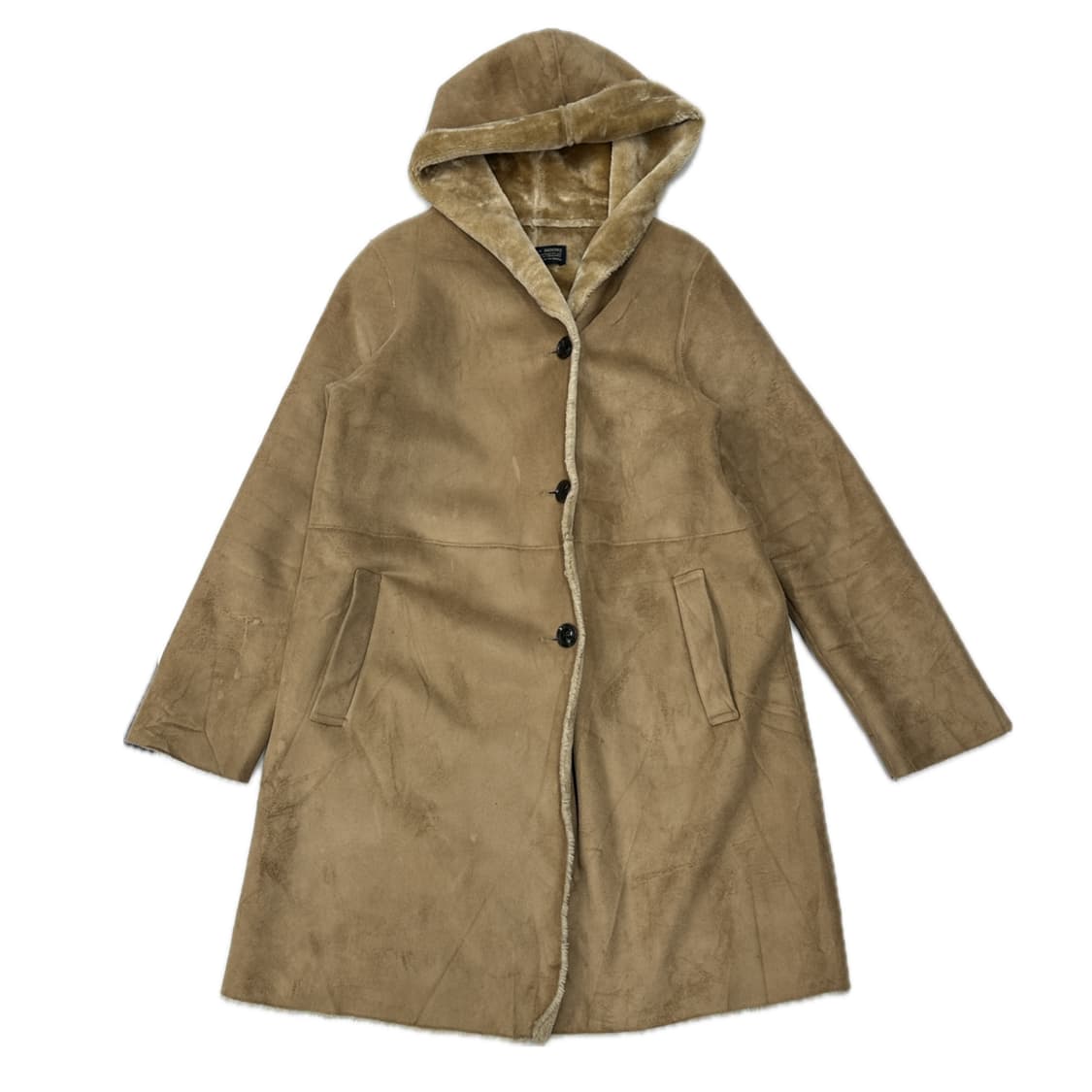 DOORS 베이지 미디 후드 코트 무스탕  그런지 오리엔탈 사와코 하구미 상품이미지2