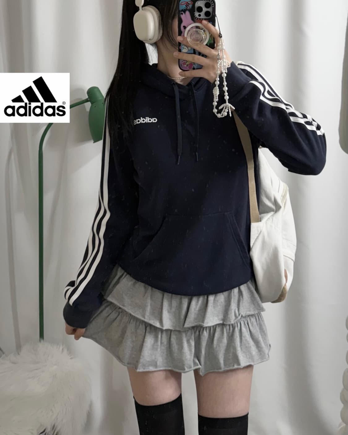 아디다스 네이비 삼선 후드 티셔츠 상품이미지2