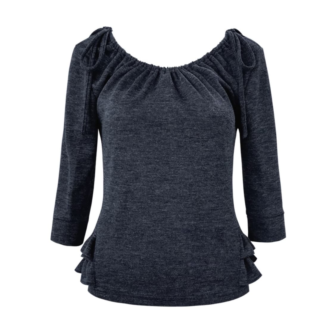 체메씨 셔링 미드 슬리브 프릴 탑 네이비 티셔츠 상품이미지1