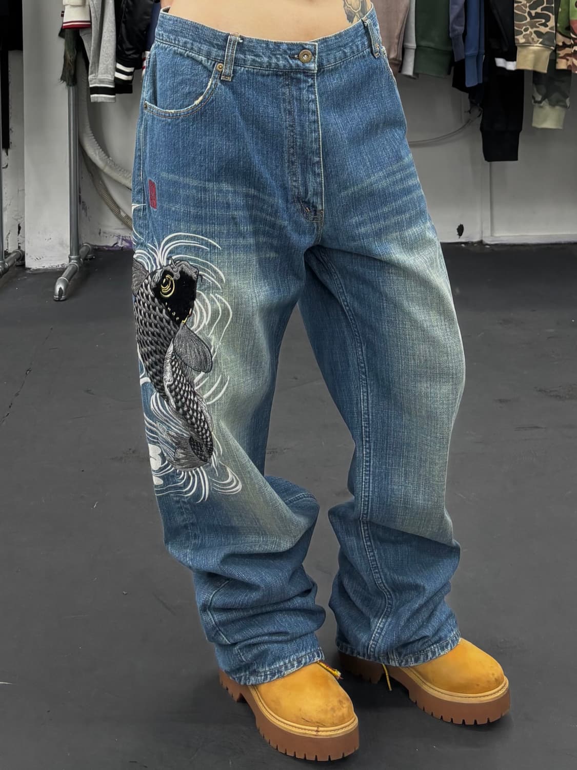 카라쿠리 타마시 오리엔탈 잉어 데님팬츠 상품이미지1