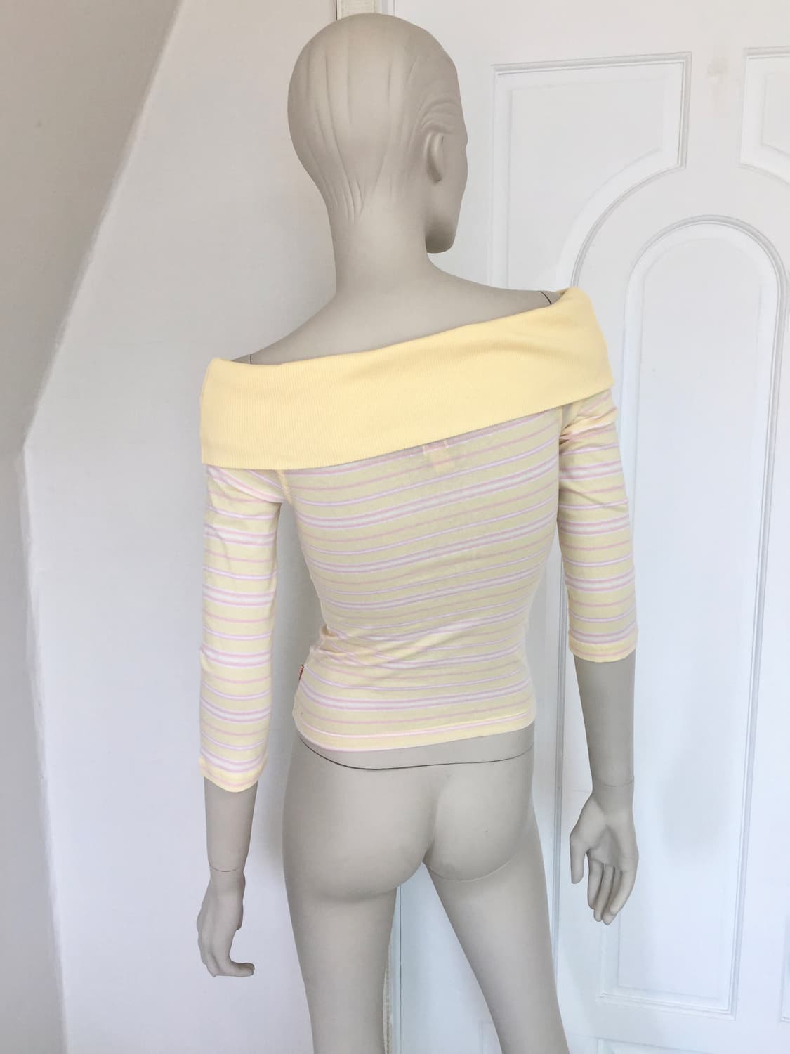 Mixed Lemon  Stripes Off Shoulder Top 상품이미지5