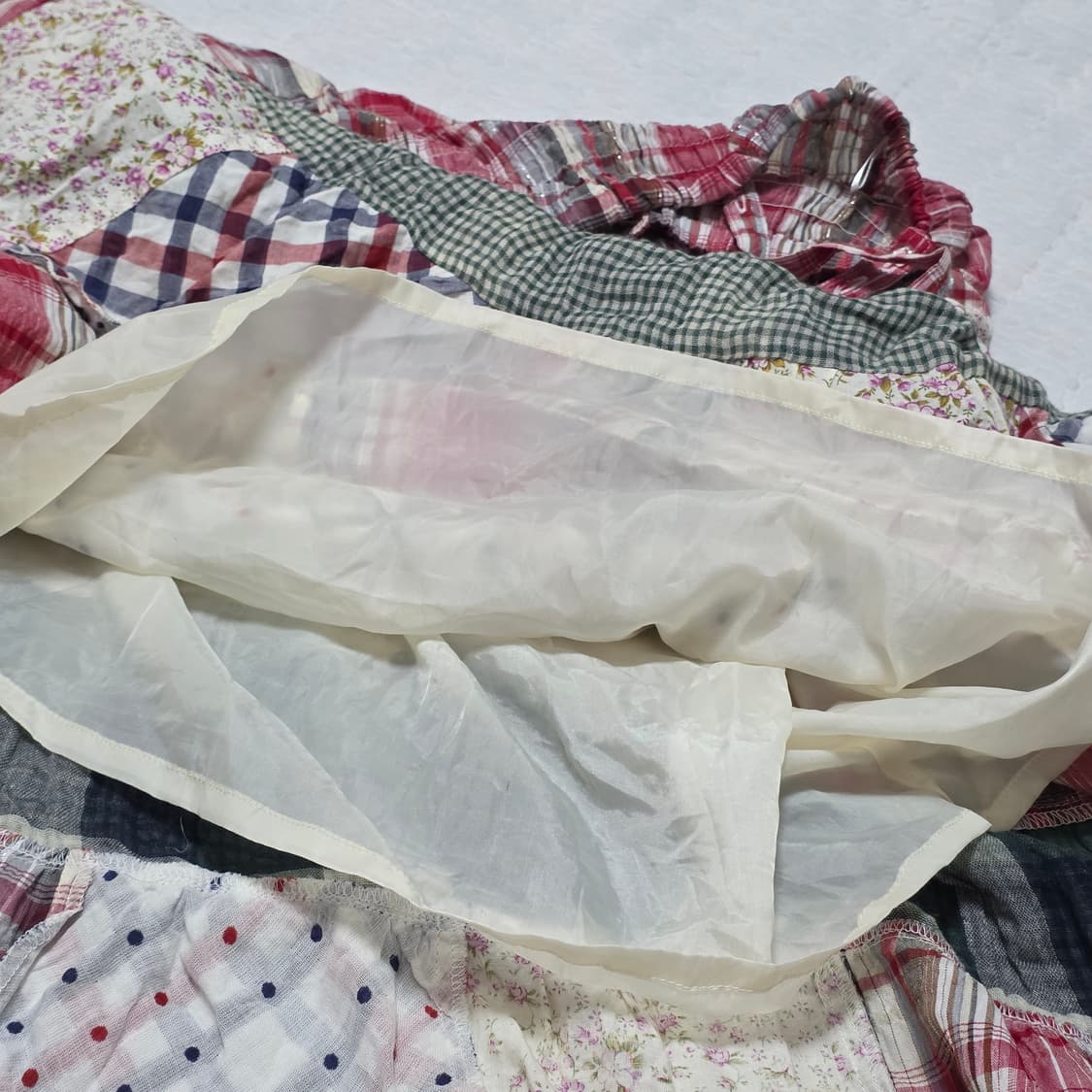 보헤미안 모리걸 레드체크st 패치워크 슬리브리스 롱원피스 상품이미지4