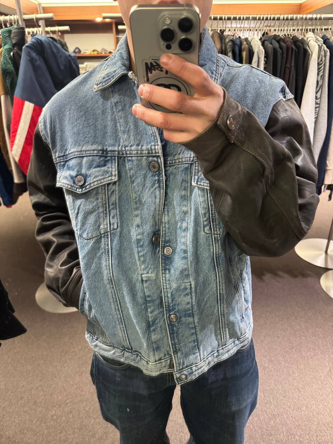 L)할리데이비슨 BIKER BLUES 빈티지 레더 데님자켓 상품이미지1