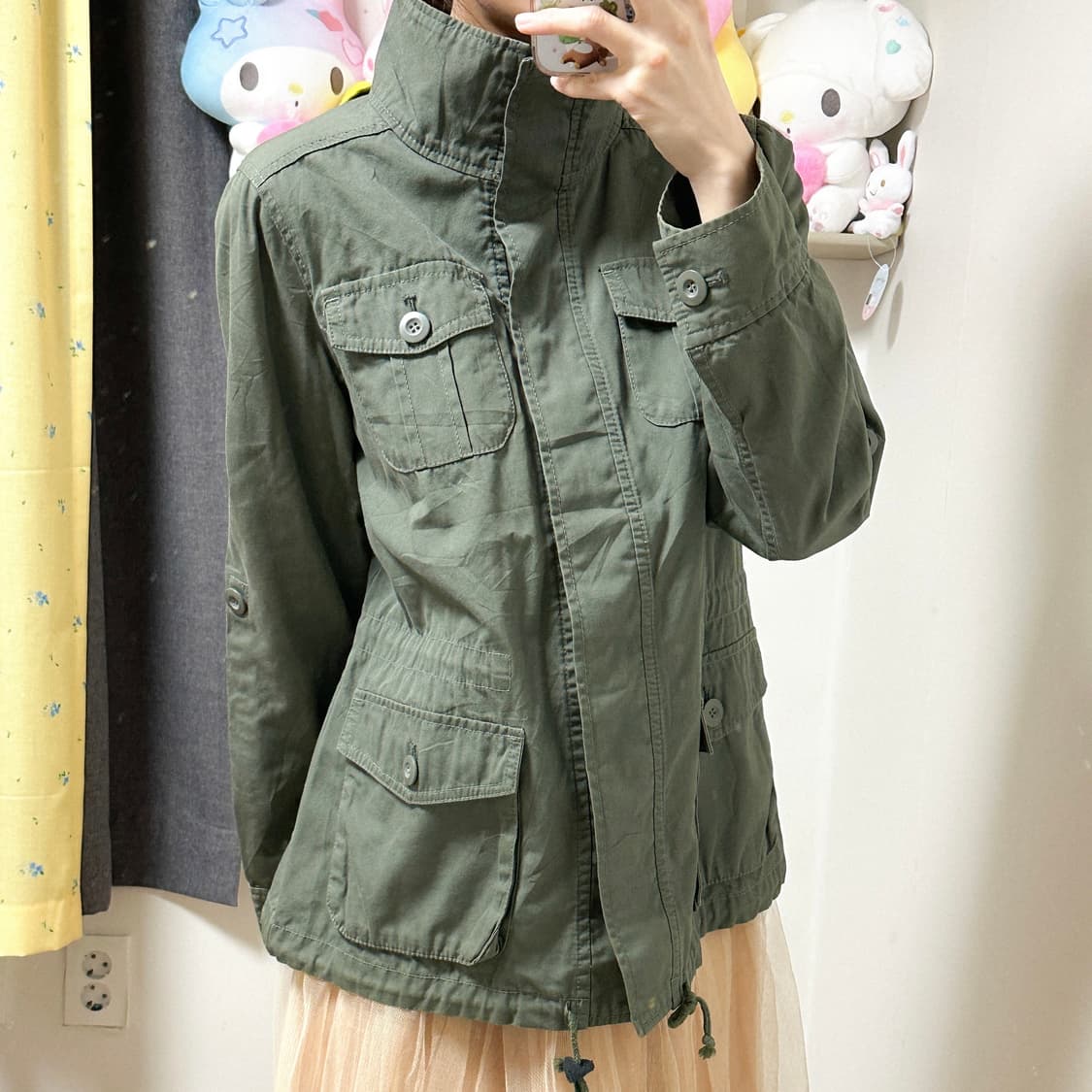 빈티지 카키 밀리터리 포켓 점퍼 자켓 오네갸루 코이세이오깔 그런지 페어리 상품이미지1