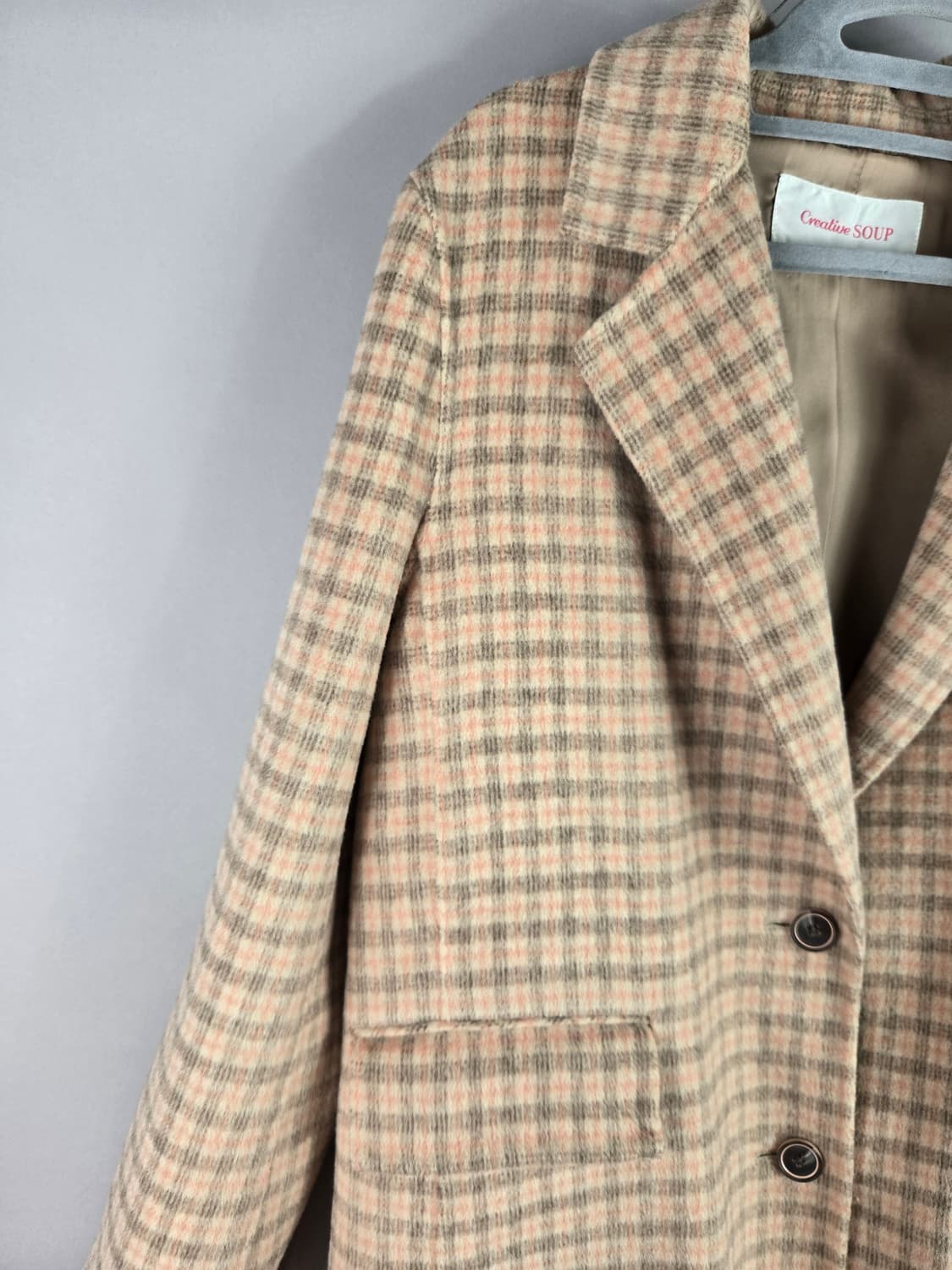 [무료배송]숲 66 여성 울 혼방 체크 핸드메이드 하프 코트 상품이미지4