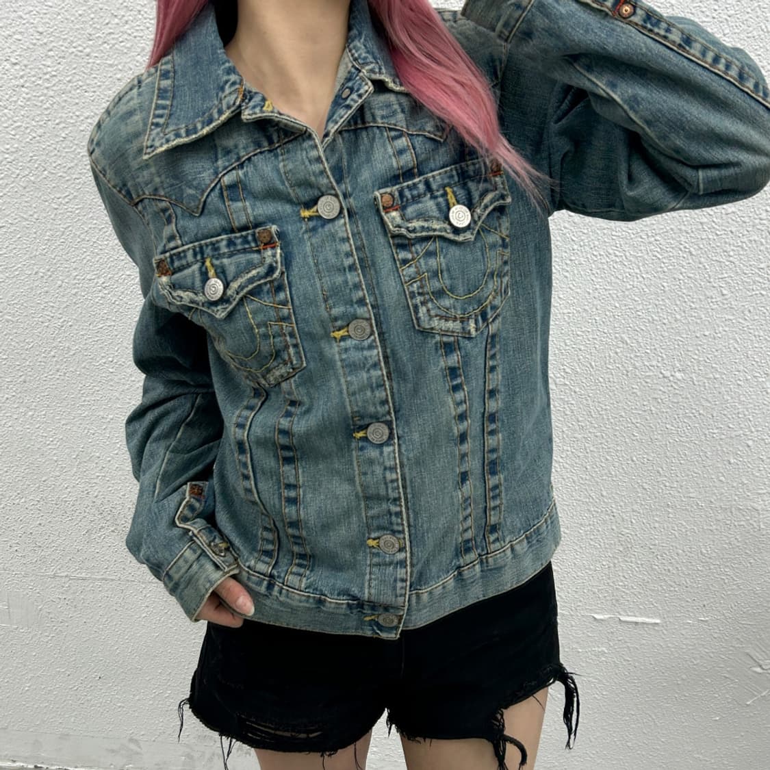 트루릴리젼 연청 스티치 트러커 자켓 M 상품이미지1