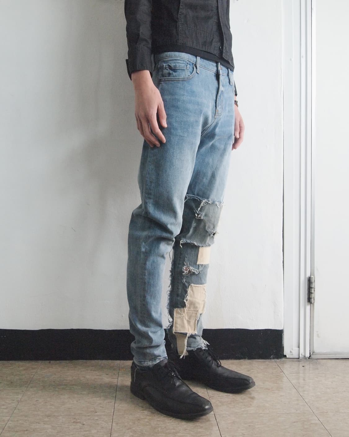 val kristopher 패치워크 디스트로이드 새깅 데님팬츠 상품이미지1