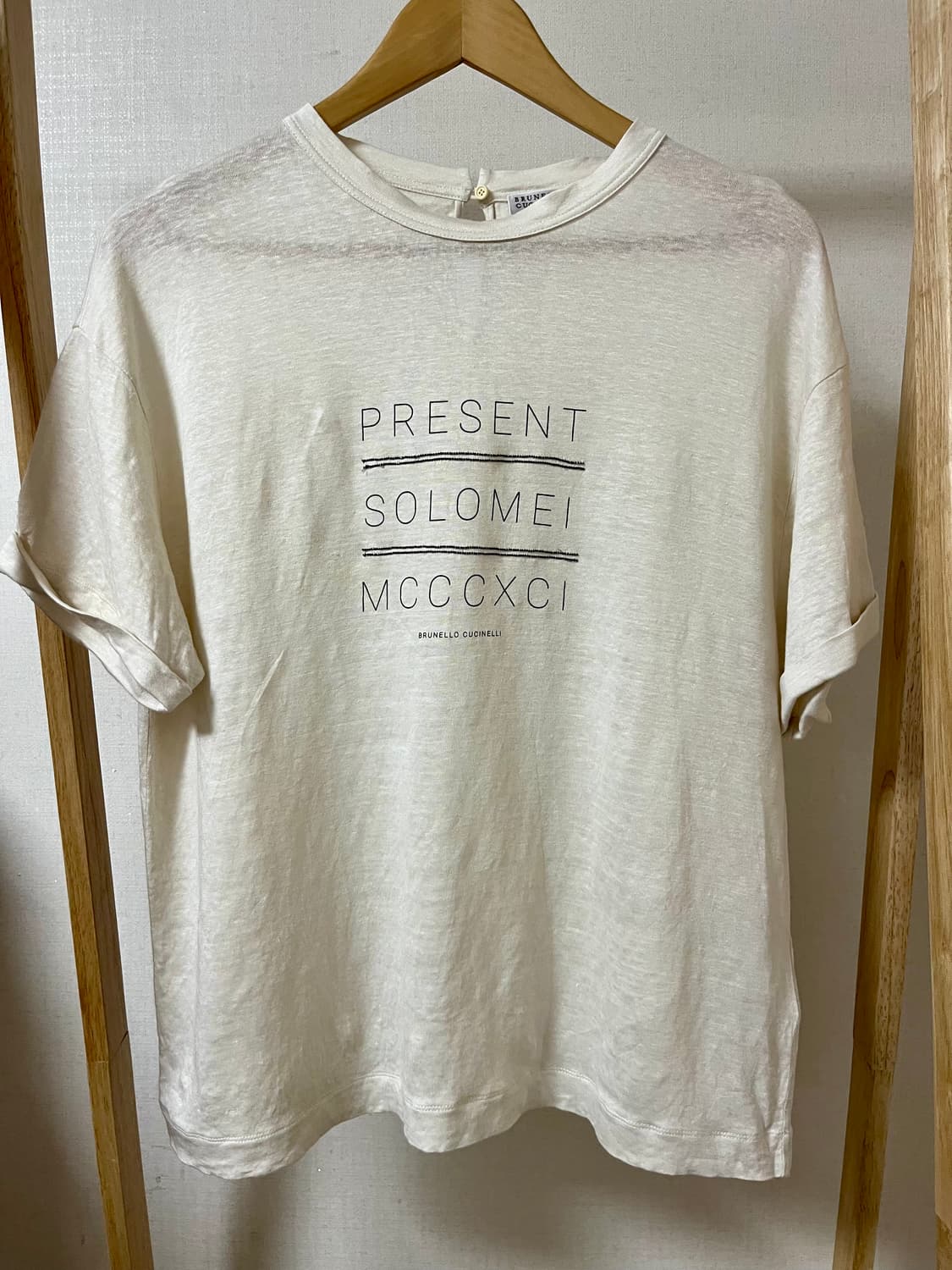 브루넬로 쿠치넬리 화이트 린넨 실크 혼방 티셔츠 L 정품 상품이미지1