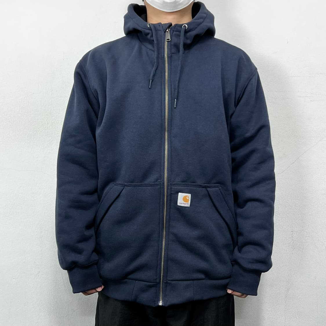 칼하트 오리지널 사각로고 후드집업 네이비 상품이미지1
