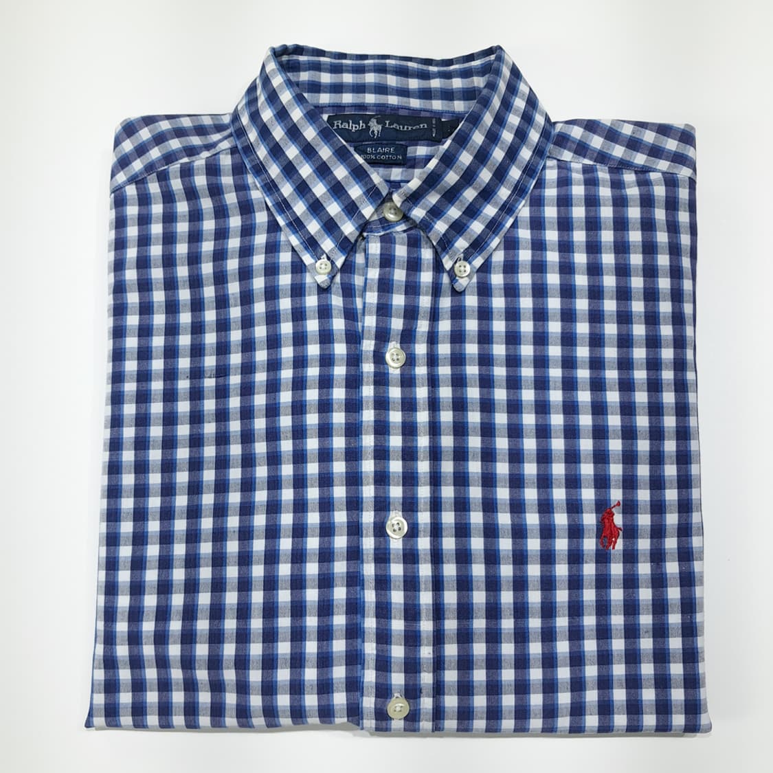 CL806 L 폴로 90s 인도판 스몰체크 로얄네이비 셔츠 남방 상품이미지7