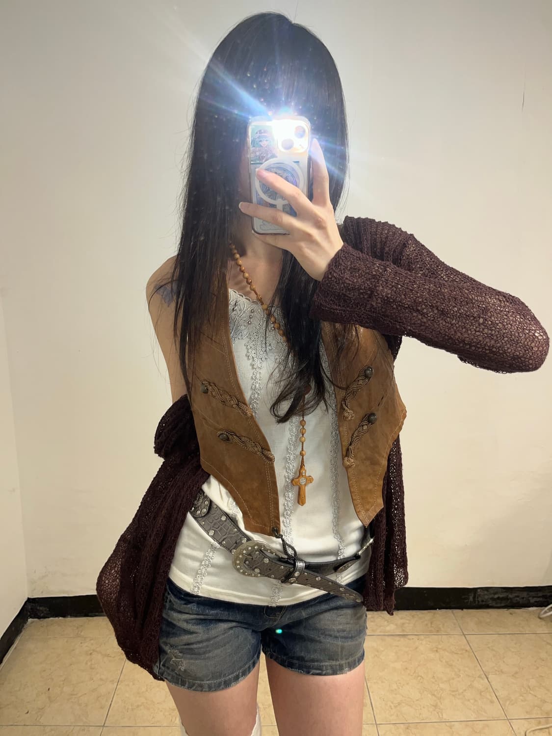 브라운 매쉬 드레이프 가디건  상품이미지9