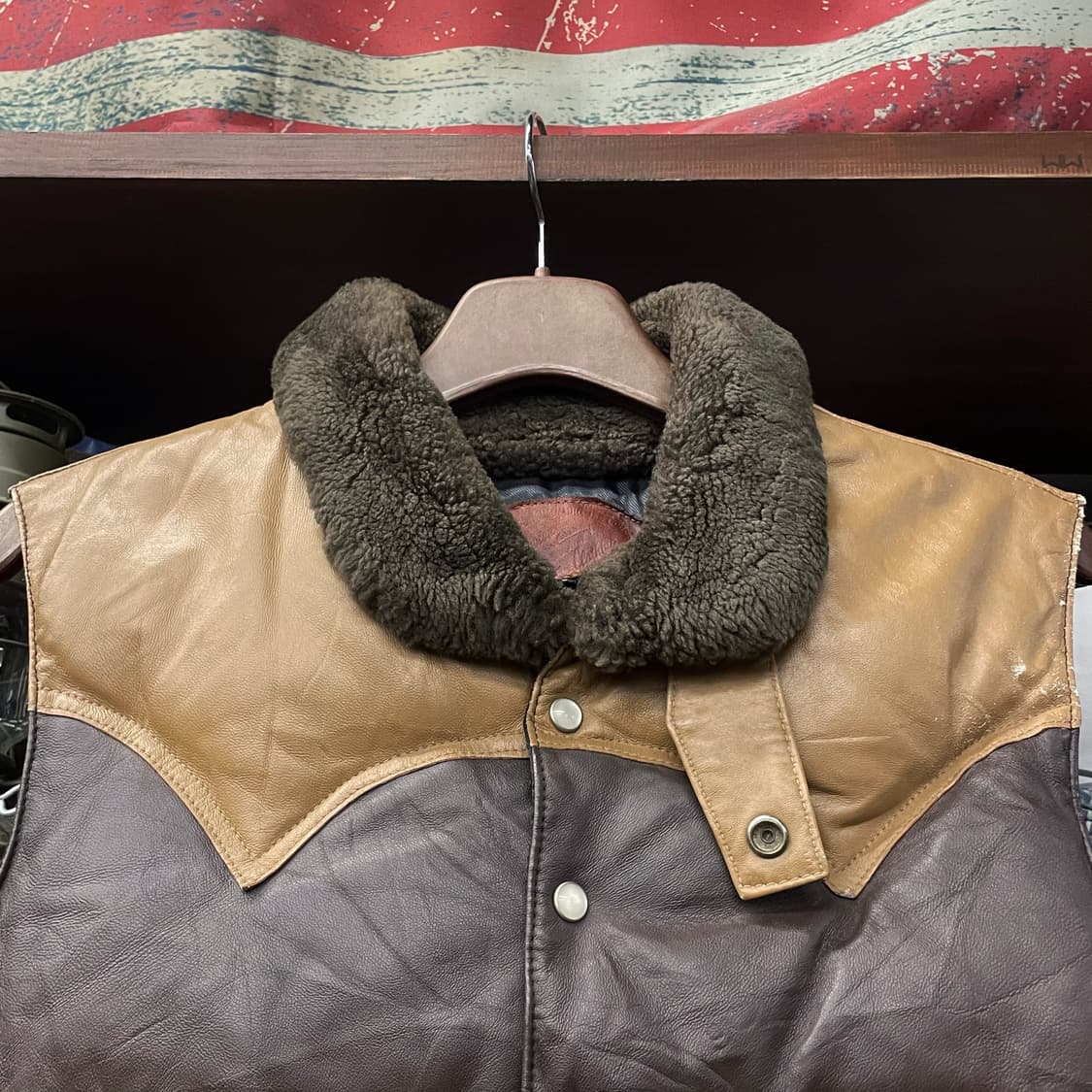 90s JPN 빈티지 시어링 카라 양가죽 펄스냅 웨스턴 다운베스트 N55 상품이미지3