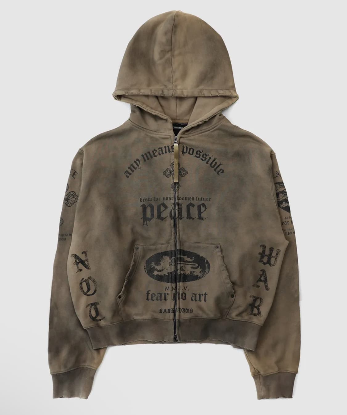 배드블러드 PEACE NOT WAR 후드 집업 - 더스티베이지 L 상품이미지1