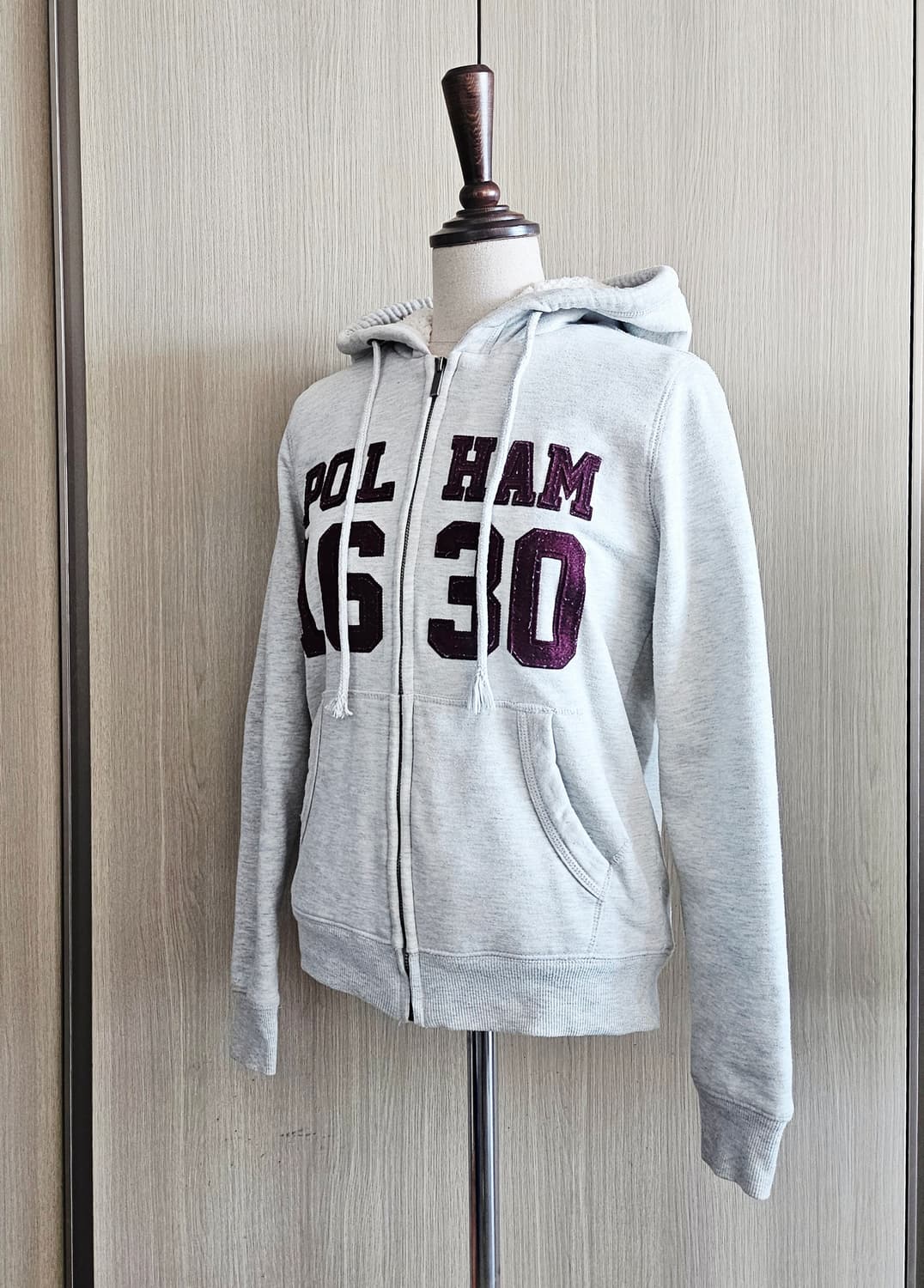 폴햄(POLHAM) 1630 레터링 후리스 기모 집업후드 90 상품이미지5